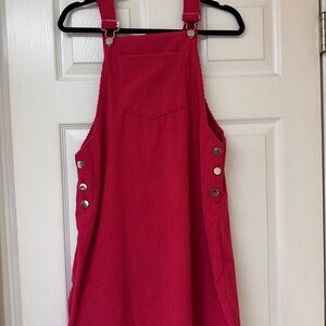 Stylish Red Women’s Corduroy Overall Dress